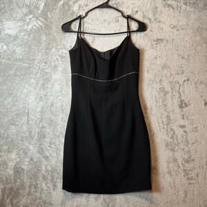 Escada Black Mini Rhinestone Dress‎ 100% Wool Size 34 XS Little Black Dress LBD